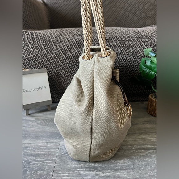 Michael Kors Marina Gathered Drawstring Gold Metallic Shimmer Hobo Shoulder Bag. - Picture 8 of 15